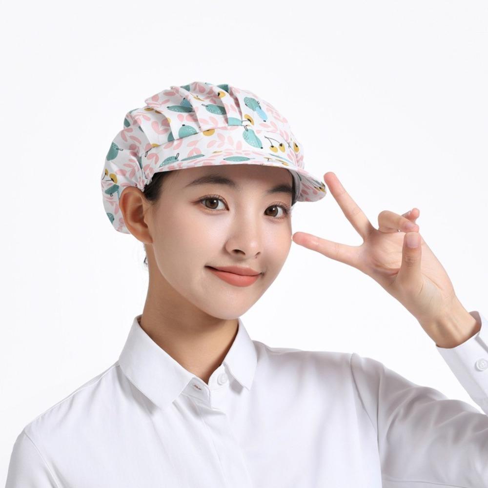 Dust Proof Chef Hat Flower Printed Sanitary Cap New Work Cap  Hotel Restaurant