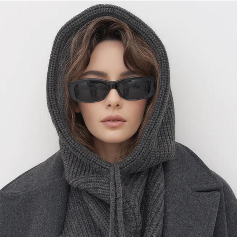 Winter Balaclava Hat Scarf For Women Knitted Hooded Caps Outdoor Warm One-piece Neck Collar Beanies Hats For Girls