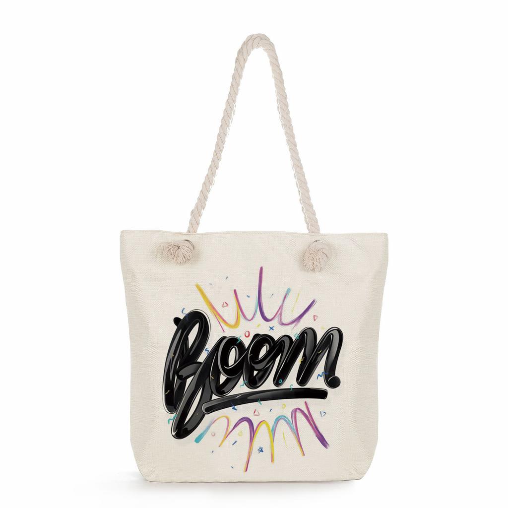 Multifunctional Trendy Letters Printed Thick Rope Shoulder Beach Bag Casual large capacity handbag 7593