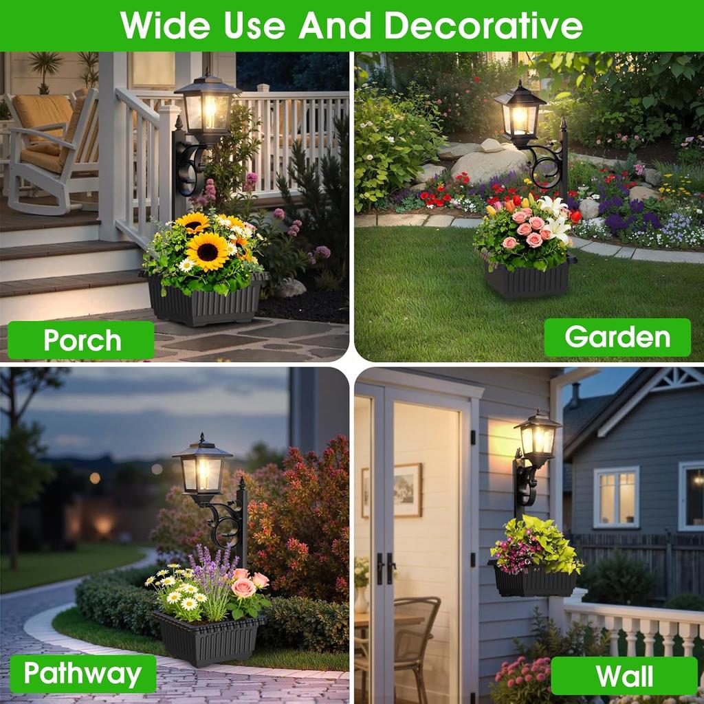 2 in 1 Solar Flower Post Lamps Lights Waterproof Wall Mount for Freestanding Outdoor Decorative Garden Patio Front Porch Back Door Warm White