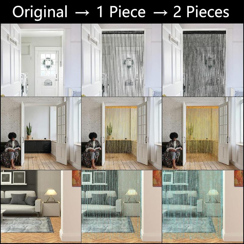 4pcs String Curtains for Doorways Glitter Beaded Curtains Door Sparkle Beads Curtain Open Closet Laundry Hanging Glisten Beads Window Girls