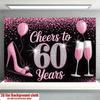 2D Pink Black 60th Birthday Backdrop, Women 60 Years Old Party Background