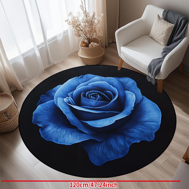 Luksuriøst Blårose-mønster Rund Form Gulvmatter Kjøkken Gangløper Teppe Soverom Stue Mykt Teppe Sklisikkert Områdeteppe