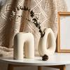 White Matte Finish Vase Dried Flower Ceramic Vase, Geometric with Hollow Curved Desktop Design, Minimalist Modern Tabletop Decor for Living