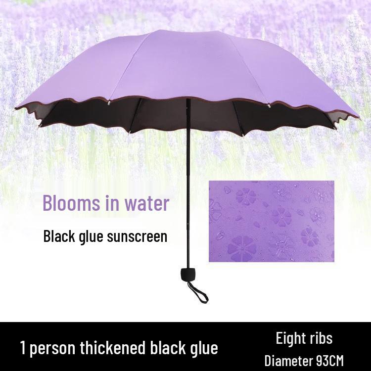 Women's Sun Protection Folding Umbrella - UV Resistant, Black Coating, Dual-Purpose for Sun and Rain