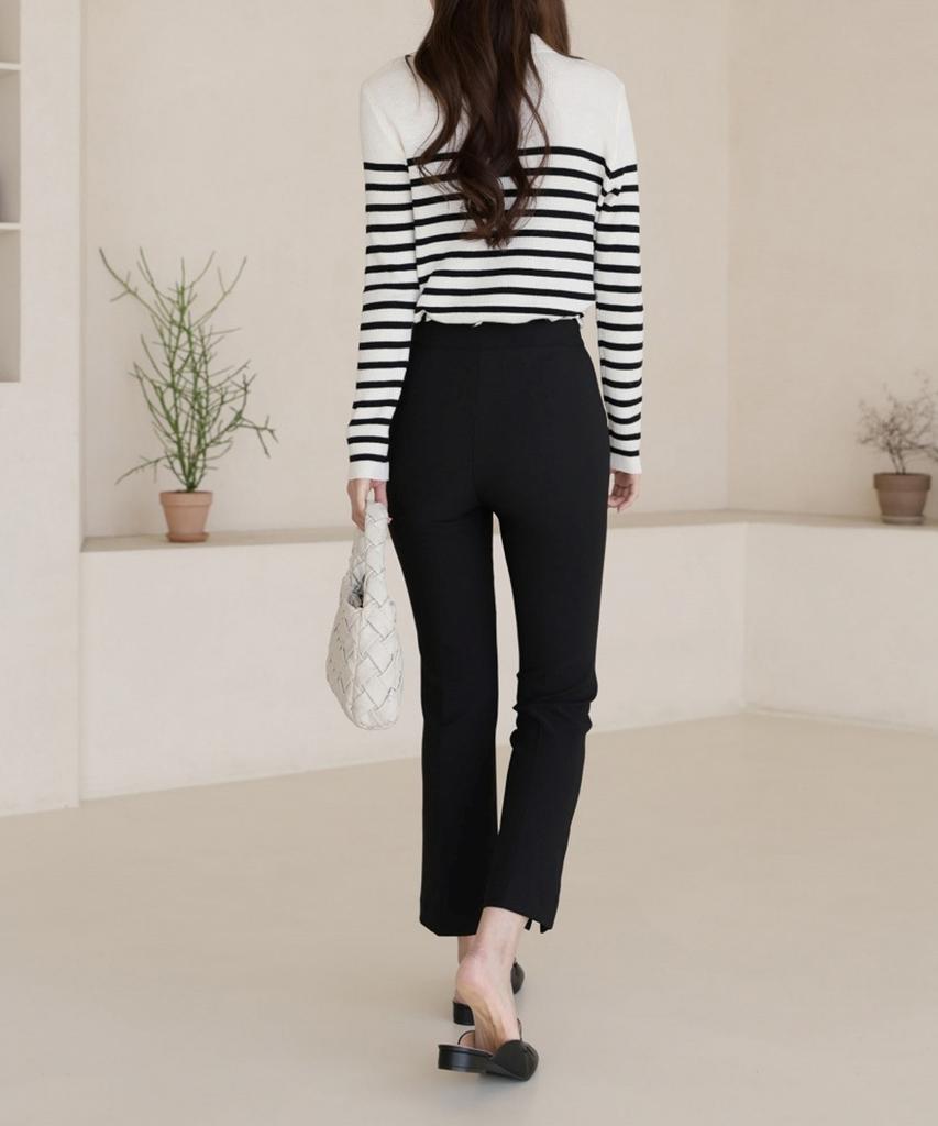 Ppaeppae Hidden Elastic Waist Spandex Slit Black Slacks