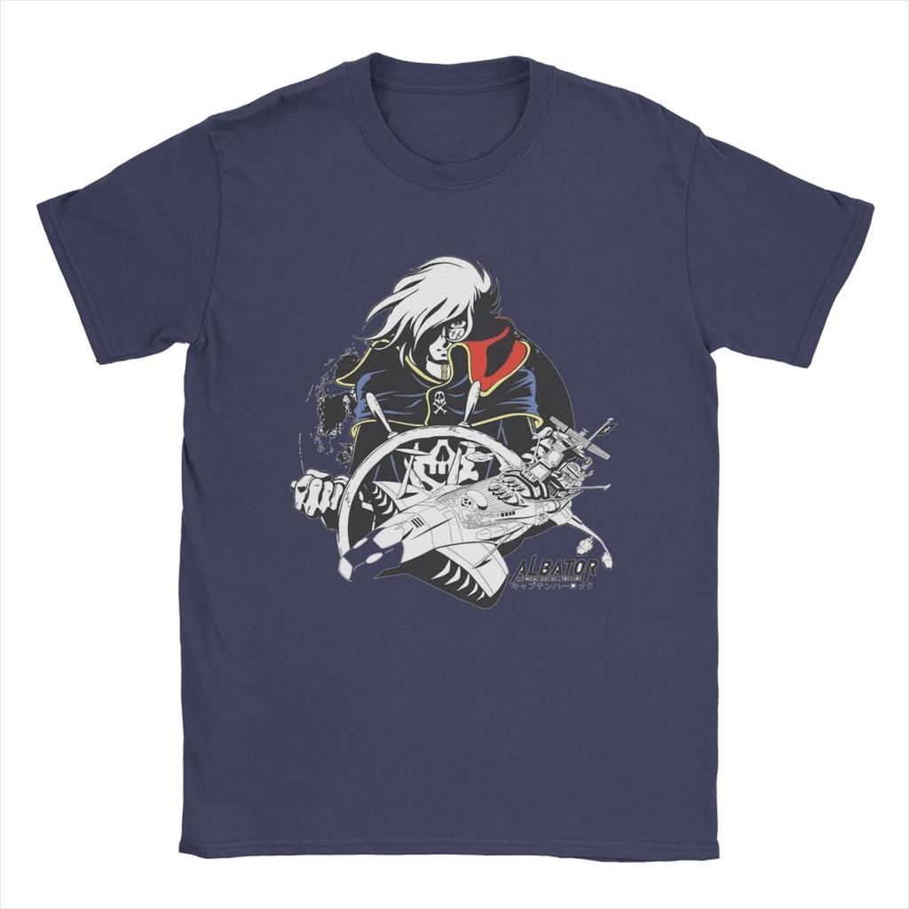 Space Pirate Captain Harlock Albator T Shirt Men's 100% Cotton Funny T-Shirt Round Collar Tee Shirt Short Sleeve Tops Adult
