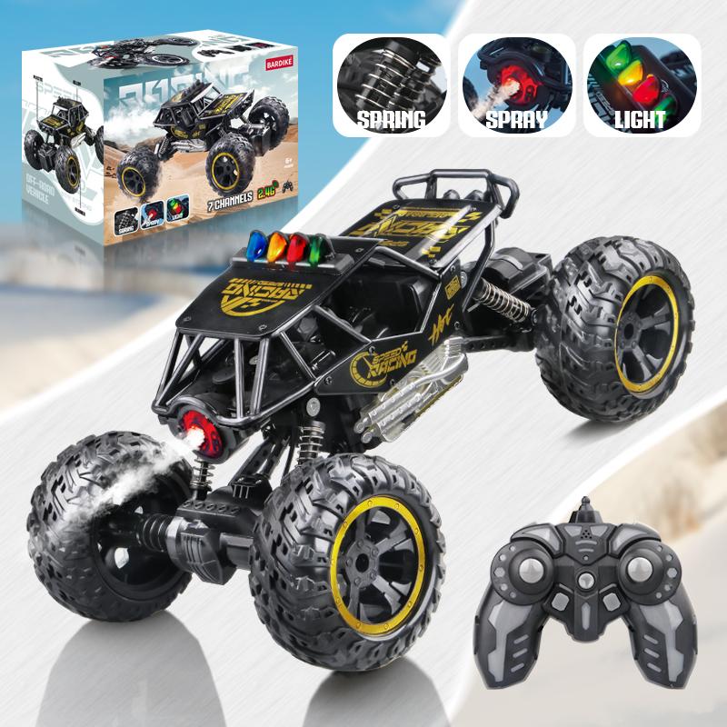 2.4g Remote Control Car Alloy Off-Road Climbing Car with Lights, Spray, Large Wheels, Rechargeable Children's Toy Car, Cross-Border Gift