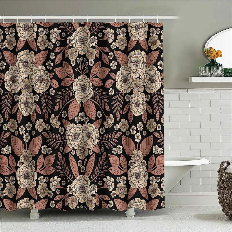 Vintage Floral Shower Curtain Botanical Pattern Bathroom Decor Rustic Farmhouse Backdrop Washable Fabric Wall Hanging