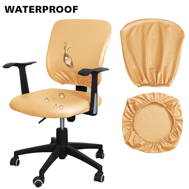 Waterproof PU Leather Split Chair Cover Stretch Anti-dirty Office Computer Rotate Seat Cover Armchair Slipcover for Home Hotel