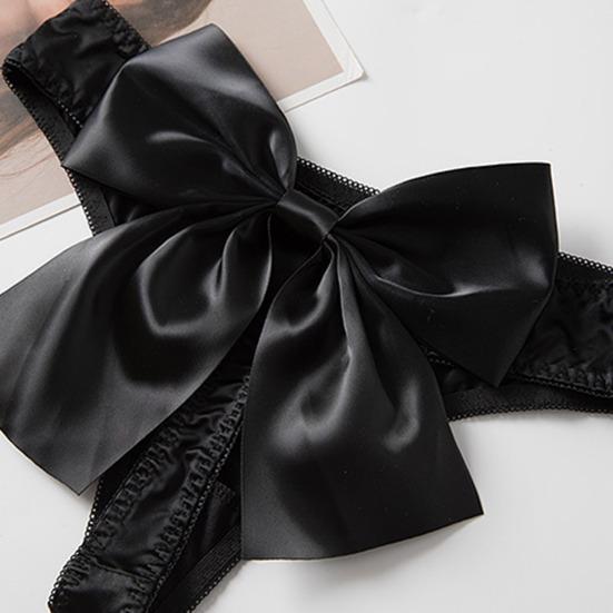 Women Panties Low Waist Bow Decor Ice Silk Solid Color Soft