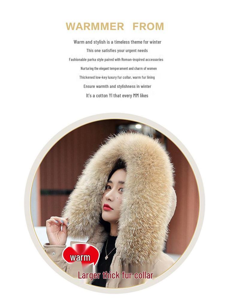 Women's Winter 2025 Cotton-Padded Parka with Fur Collar - Casual Mid-Length, Loose-Fit Korean Style Coat