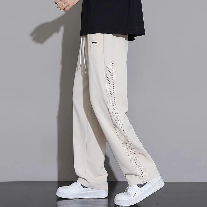 

Medm Beprp Ice Silk Mesh Quick-Drying Trousers Boys Drape Elastic Air Conditioning Pants Breathable Wide Leg Straight Pants 108 Apricot 3XL(Recommendation 87.5-97.5kg)