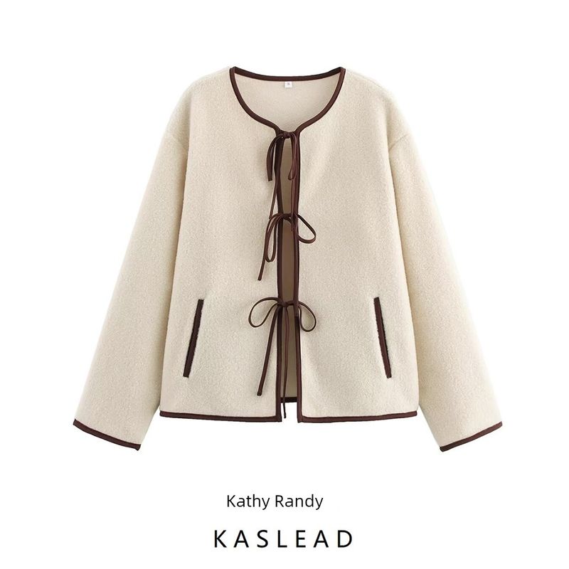 Kaslead New Women clothes Western Style Fashion Simple and Versatile Trim Lace-up Thin Velvet Outerwear