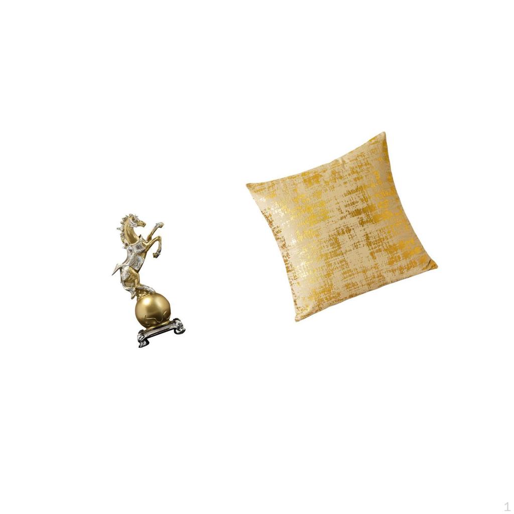 Modern Resin Horse Figurine And Elegant Square Cushion Cover for Living Room Office Shelf