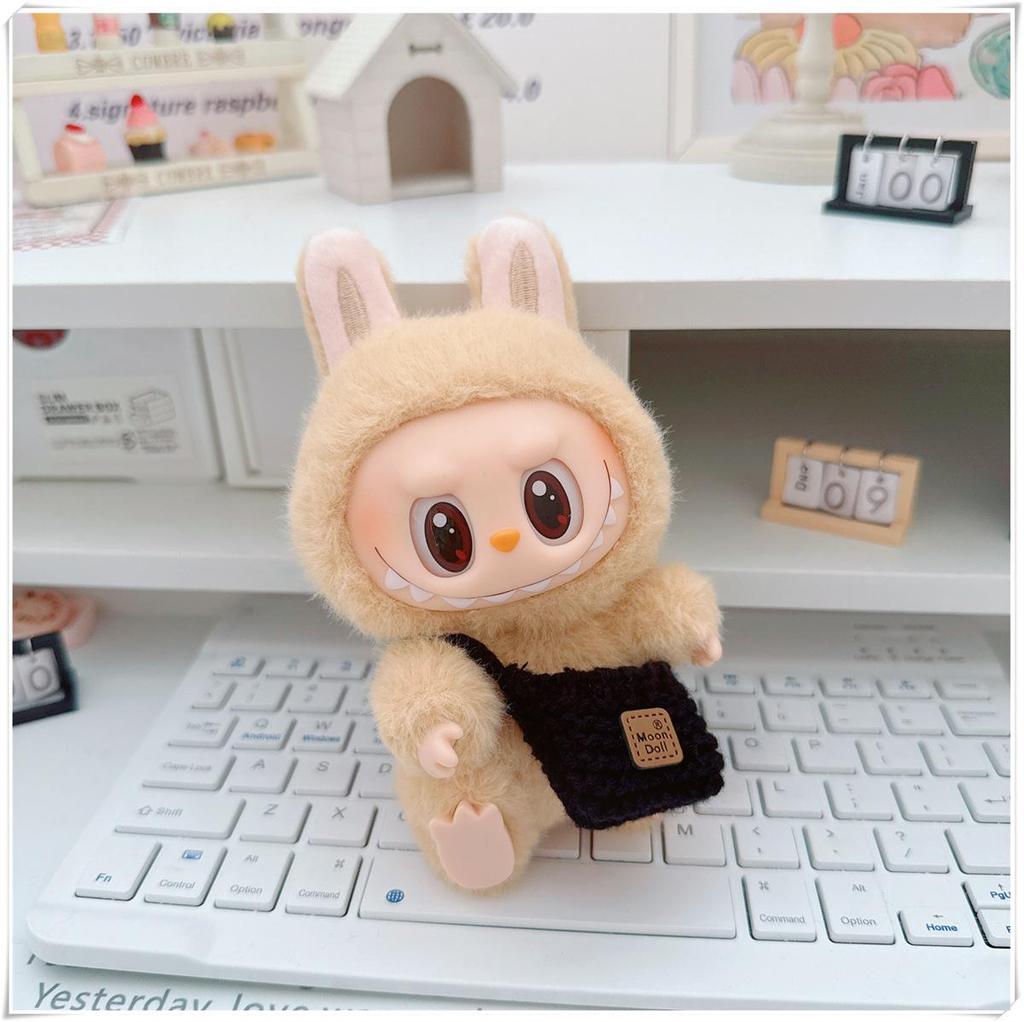 17cm Labubu Doll Clothes Set: Heart Sweater, Hat, Crossbody Bag - First & Second Generation.