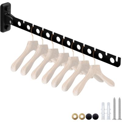 Wall Mount Coat Hanger,Folding Clothes Drying Racks,Sturdy Hanging Clothes Hanger,Laundry Room Drying Rack(10-Hole 1 Black)