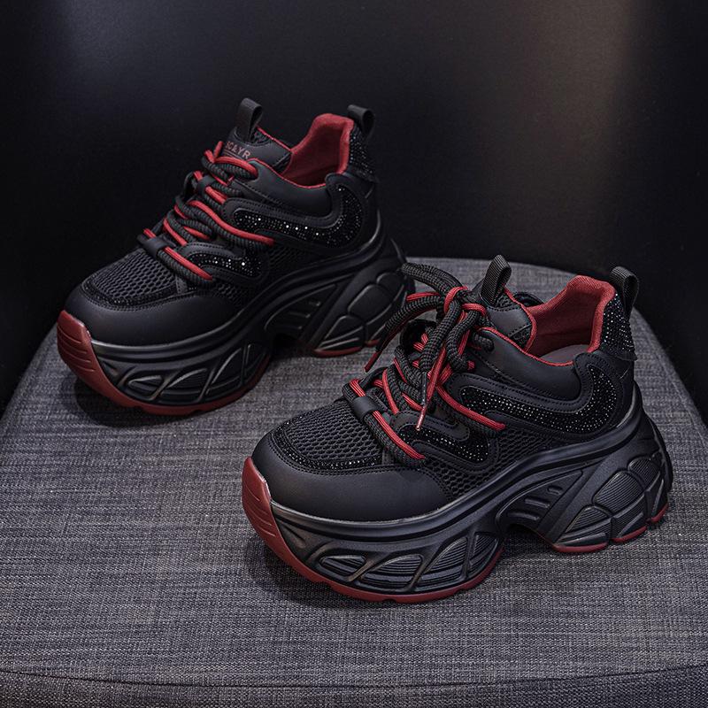 

Весна 2025 Женские кроссовки для пап: Модные, увеличивающие рост, повседневные туфли на шнуровке с толстой подошвой 40 чёрный