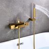 Tuqiu Set Doccia Vasca da Bagno Oro Spazzolato Montaggio a Parete Rubinetto Cascata per Vasca da Bagno, Miscelatore Doccia e Vasca Fredda e Calda Ottone