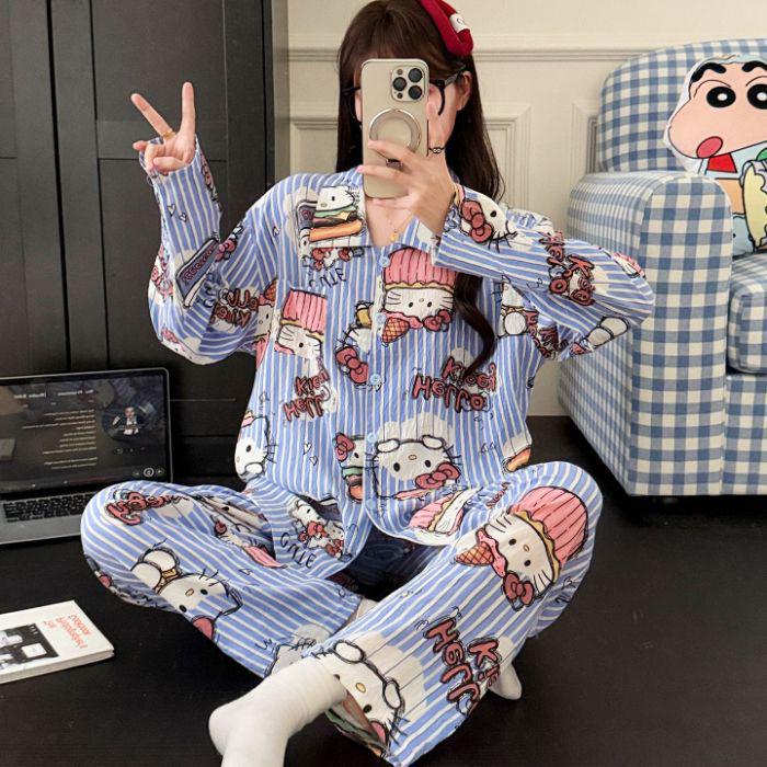 

Женский пижамный комплект из облачного хлопка - Лонгслив и брюки, Милый мультяшный дизайн для весны, осени и зимы 2025. L【Suitable for 101-120 lbs】