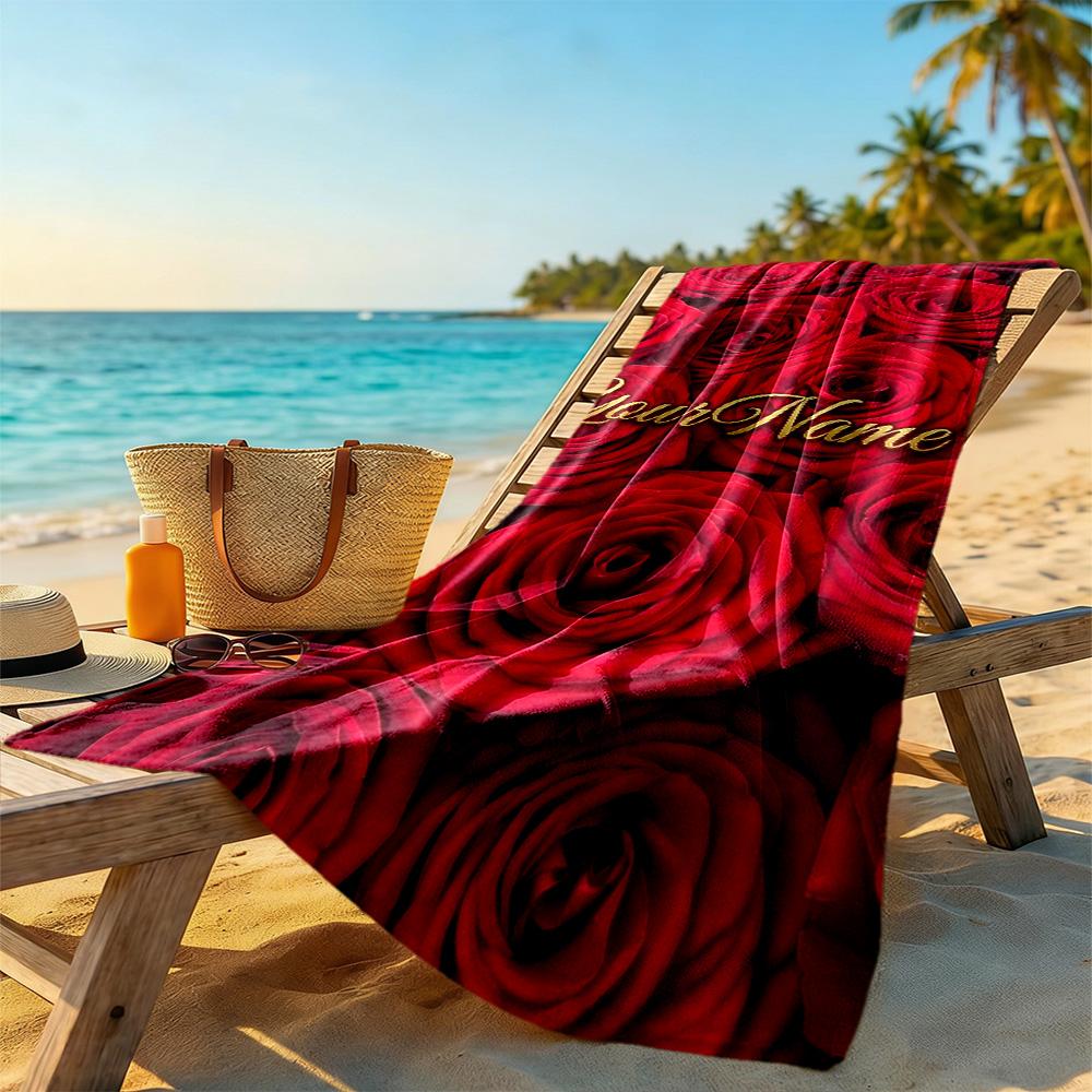Rose Customized Name Beach Towel Super Soft & Absorbent Ideal for Travel Outdoor Swim Pool Yoga Surf Camping Hiking Gym Gift Holiday