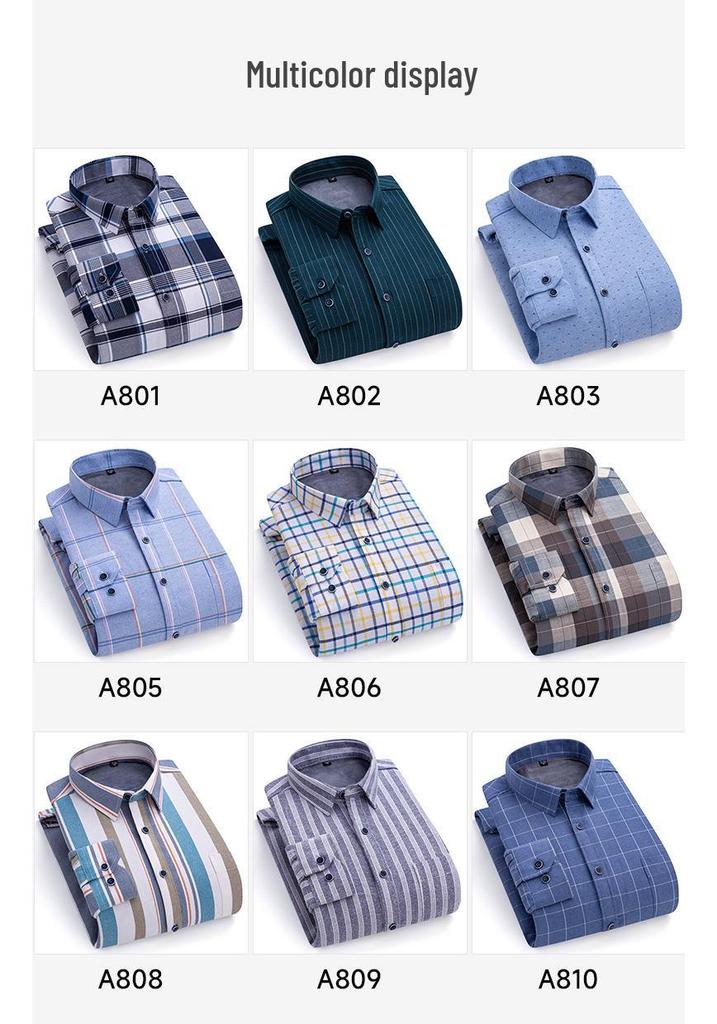 New Plus Size Velvet-Lined Men's Pure Cotton Plaid Shirt - Warm, Thickened for Autumn/Winter Cold Protection
