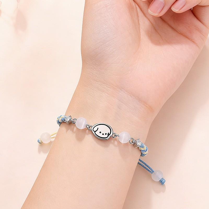 Handwoven Couple Bracelet With Cat Dog Charms Minimalist Chinese Style Friendship Wristband Women Men Trendy Student Accessory