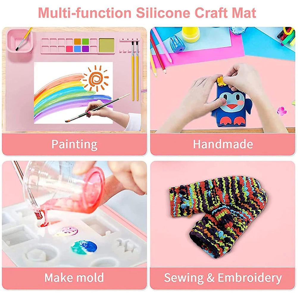 Children's Silicone Painting Mat Washable Doodles Oil Painting Mat with Cleaning Cup Birthday Gift