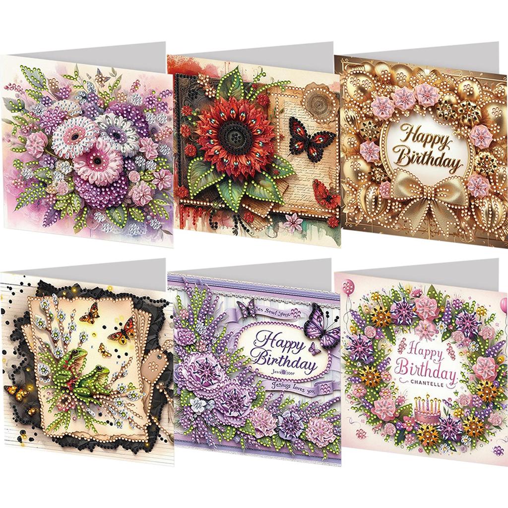 6PCS DIY Rhinestone Diamond Art Mosaic Postcards Diamond Art Handmade Cards Creative Birthday & Thanksgiving Card Kit