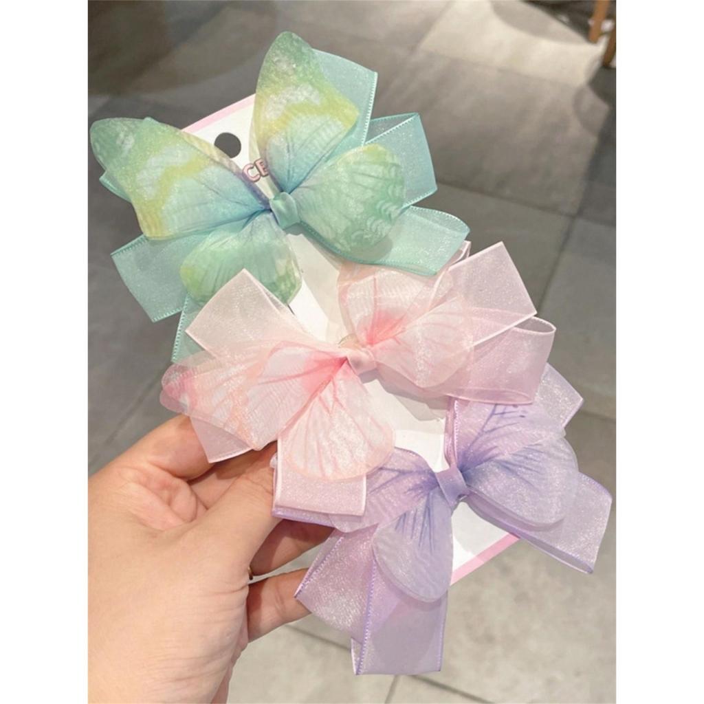 3 women's spring new mesh bow sweet back hair clip daily travel All-match headwear hair accessories