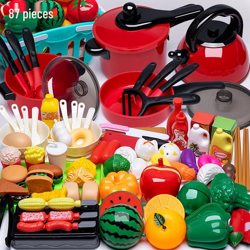 Kids' Pretend Play Kitchen and Fruit Cutting Toy Set