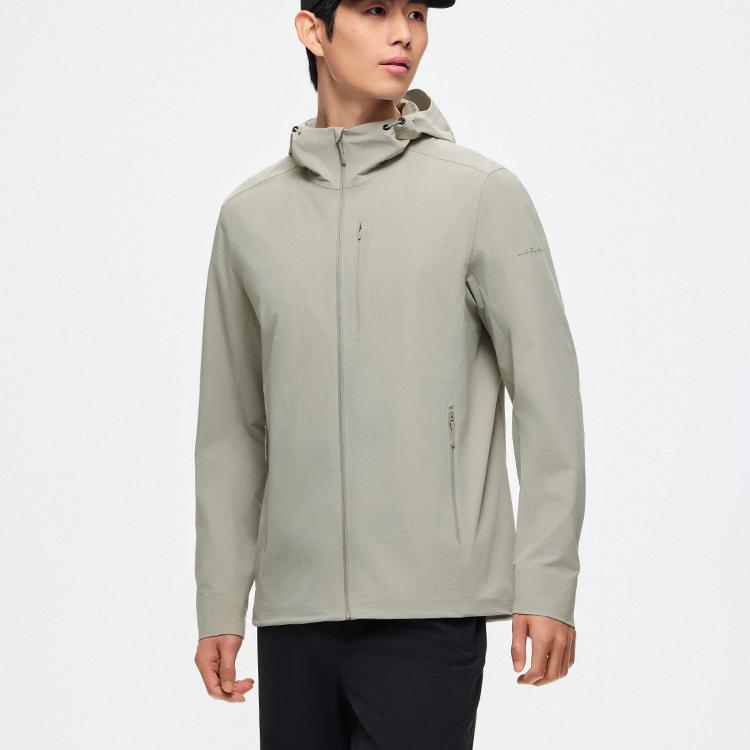 Anta Comfortable Casual Simple Hooded Zipper Lightweight Jacket Men Jacket Light-Gray Green 152520615-2