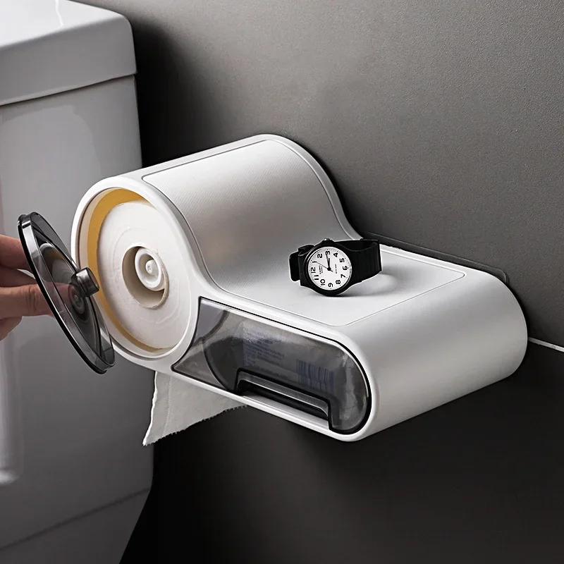 Portable Toilet Roll Paper Holder Stand Home Storage Rack Hygienic Paper Dispenser Bathroom Wall-mounted Waterproof Tissue Box