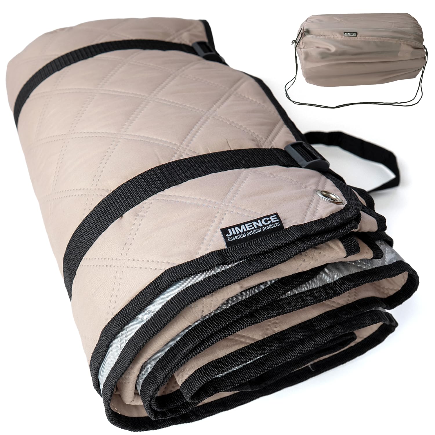 Водонепроницаемое пикниковое одеяло JIMENCE с алюминиевым внутренним слоем и сумкой для хранения 198 x 300 Толстое, Большое, (Бежевый, см) бежевый