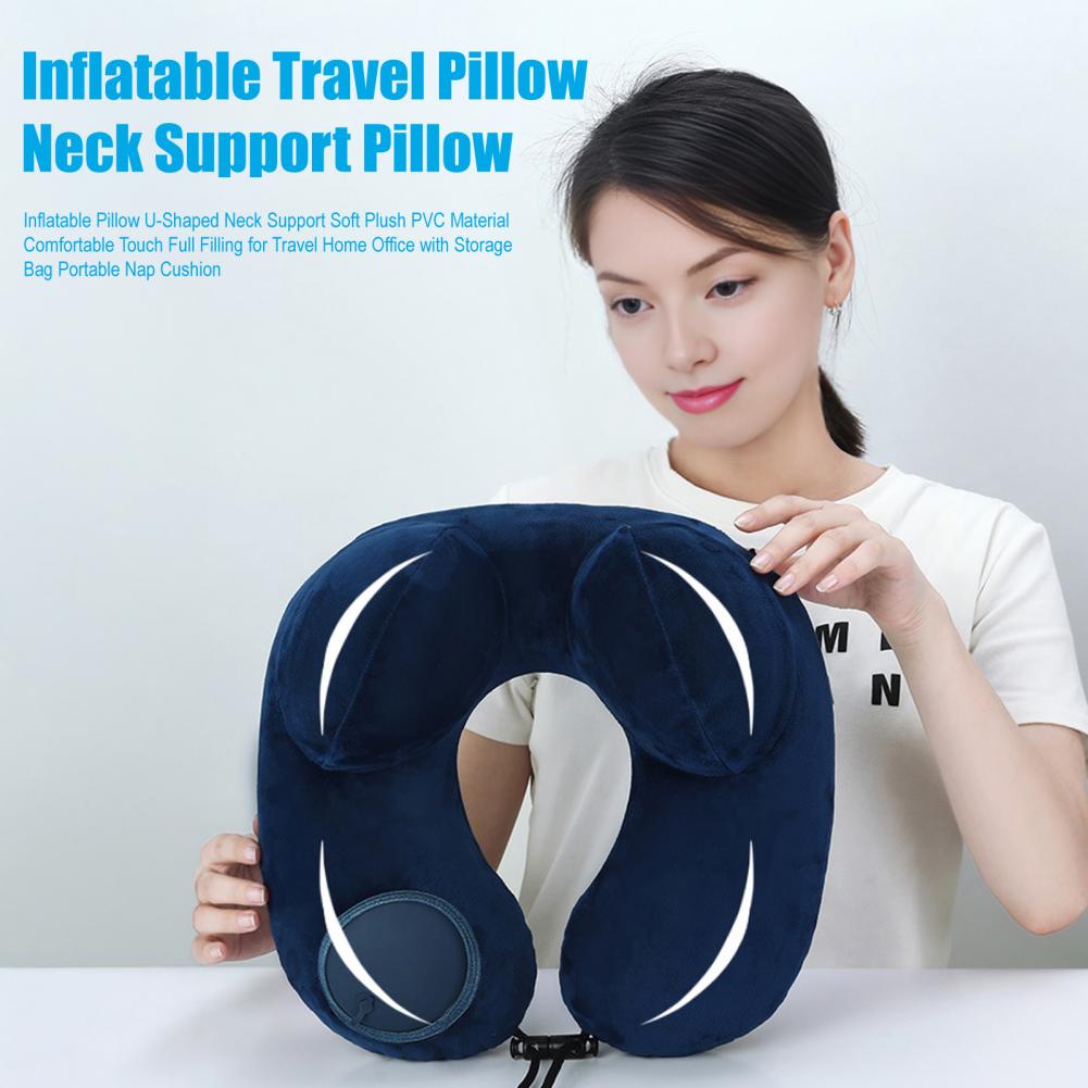 U-shaped Pillow Inflatable Neck Protection Pillow Outdoor Travel Airplane Pillow Office Nap Pillows Elastic Neck Support