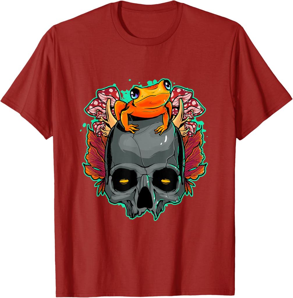 Frog Skull Mushroom Graphic Tee Cottagecore Aesthetic Toad Lover Unisex Casual T-Shirt