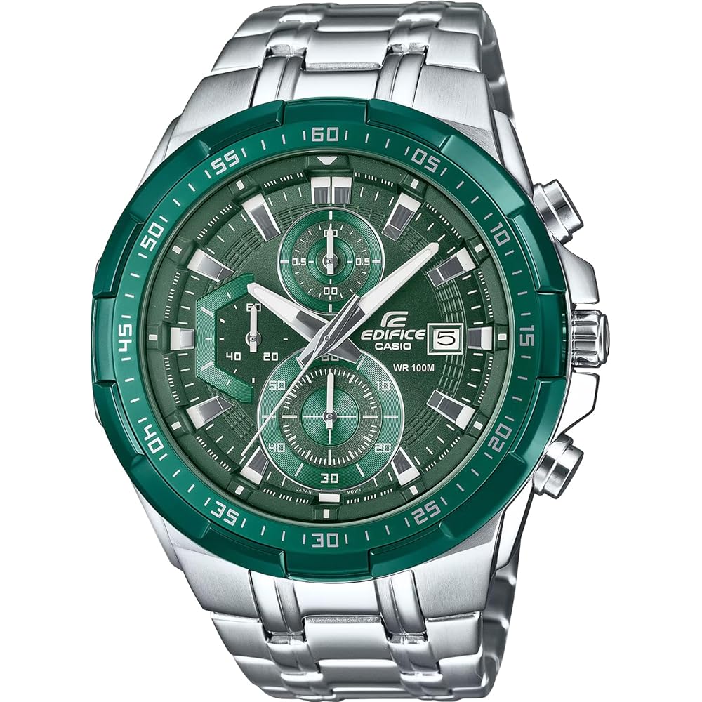 Casio Edifice Men s Chronograph Watch EFR-539DE-3AV Green Stainless Steel 100m Water Resistant