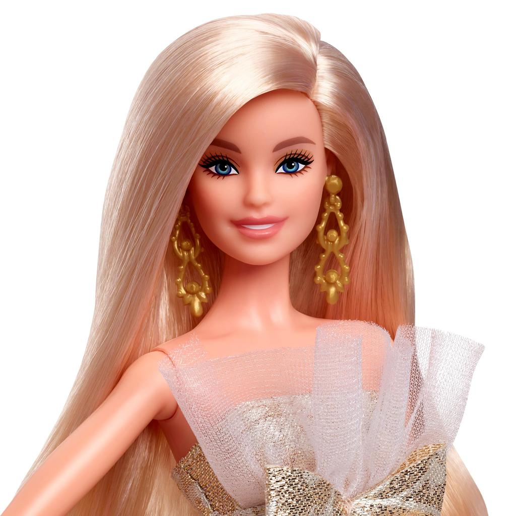 Barbie Holiday Barbie Blonde Signature Black Doll House for Pretend Ages 6 and Gold Dress-Up Play, Up, (JBH95)