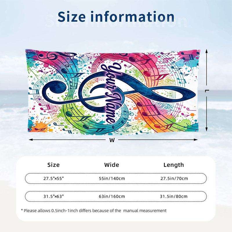 Music Nature Harmony Theme Quick Dry Beach Towel Custom Name Text Print Large Sand Resistant Towel Beach Vacation