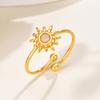 Waterproof Sun Shaped Nature Opal Stone Ring for Women, Stainless Steel Gold Plated Adjustable Finger Ring, Vintage Chic Jewelry