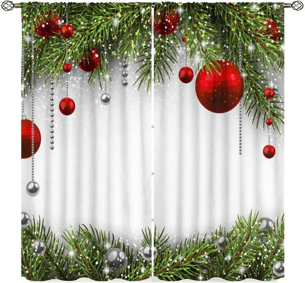 Christmas Curtains Red White Snowflakes Xmas Merry New Year Winter Holiday Party Decor Window Drapery Treatments Curtain Made Of Polyester
