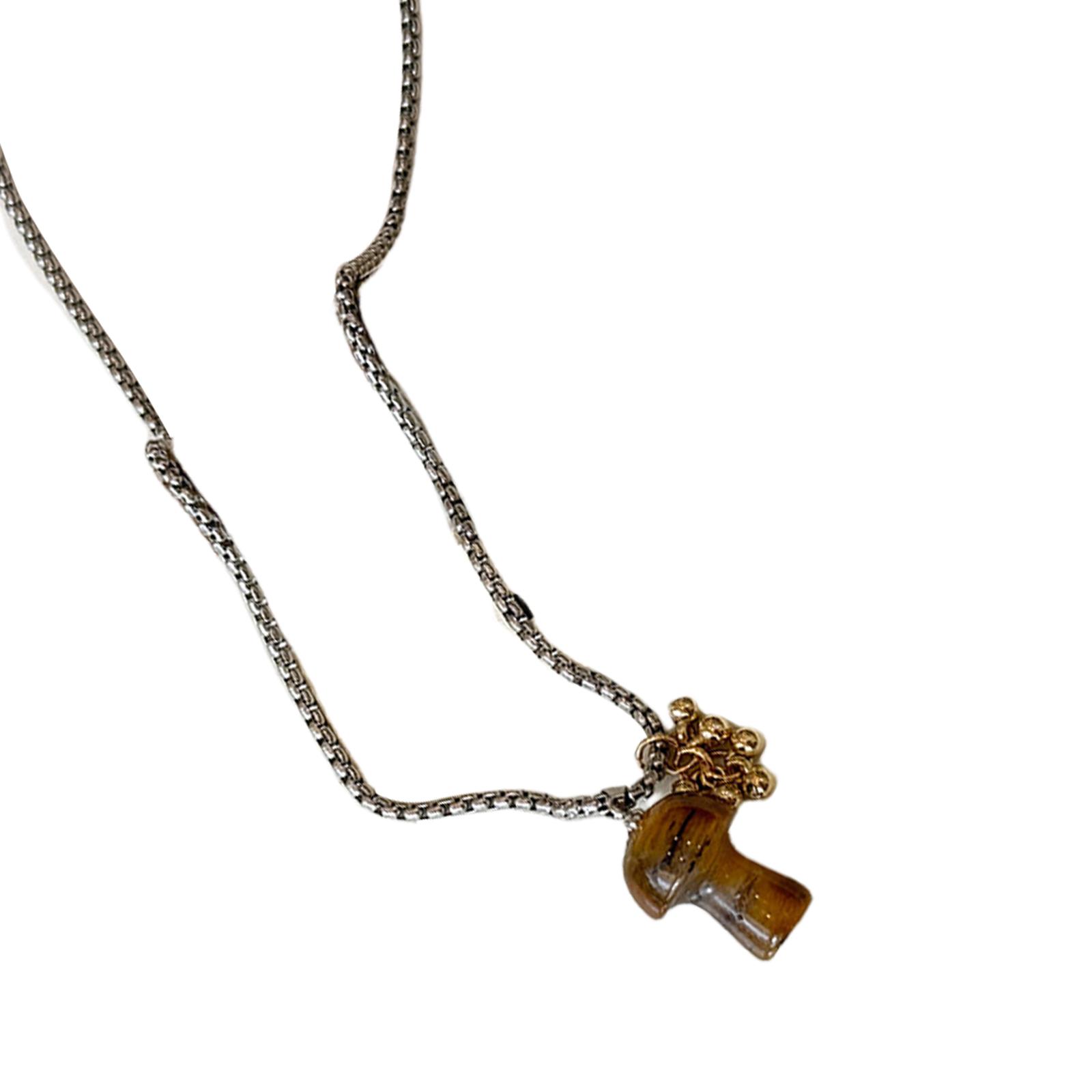 

Ожерелье с подвеской в виде гриба из стали с пятнистым тигровым глазом, изысканное для любителей уникального стиля и подходящее к разным стилям 2