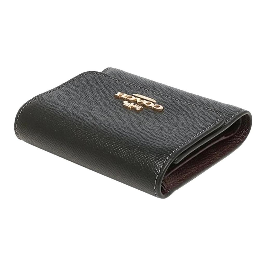 Coach Trifold Wallet 11 Metal Logo Snap Closure Crossgrain Leather Card Holder Wallet Women wallet Black CF427-IMBLK