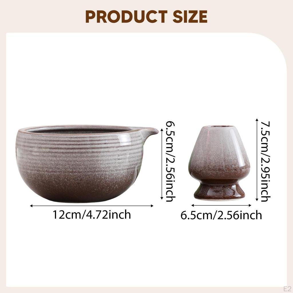 Ceramic Matcha Bowl with Whisk Holder Green Tea Cup Gift 500ml Pouring Spout Chawan for