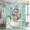 Adorable Kitten with Umbrella Shower Curtain - Water-Resistant Fabric for Bathroom - Perfect for Animal and Whimsy Lovers