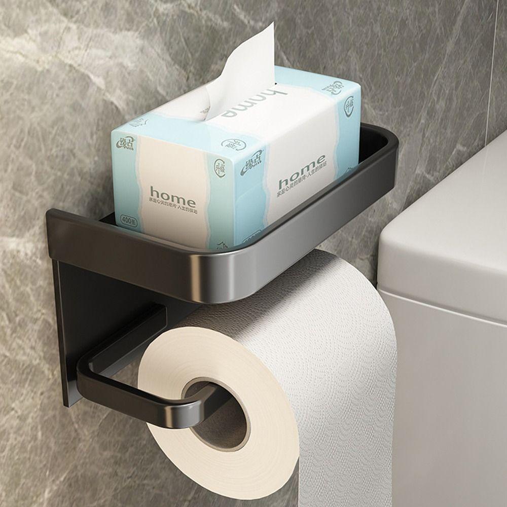No Drill Tissue Holder Wall Mounted Storage Shelf Toilet Paper Holder Bathroom Accessories