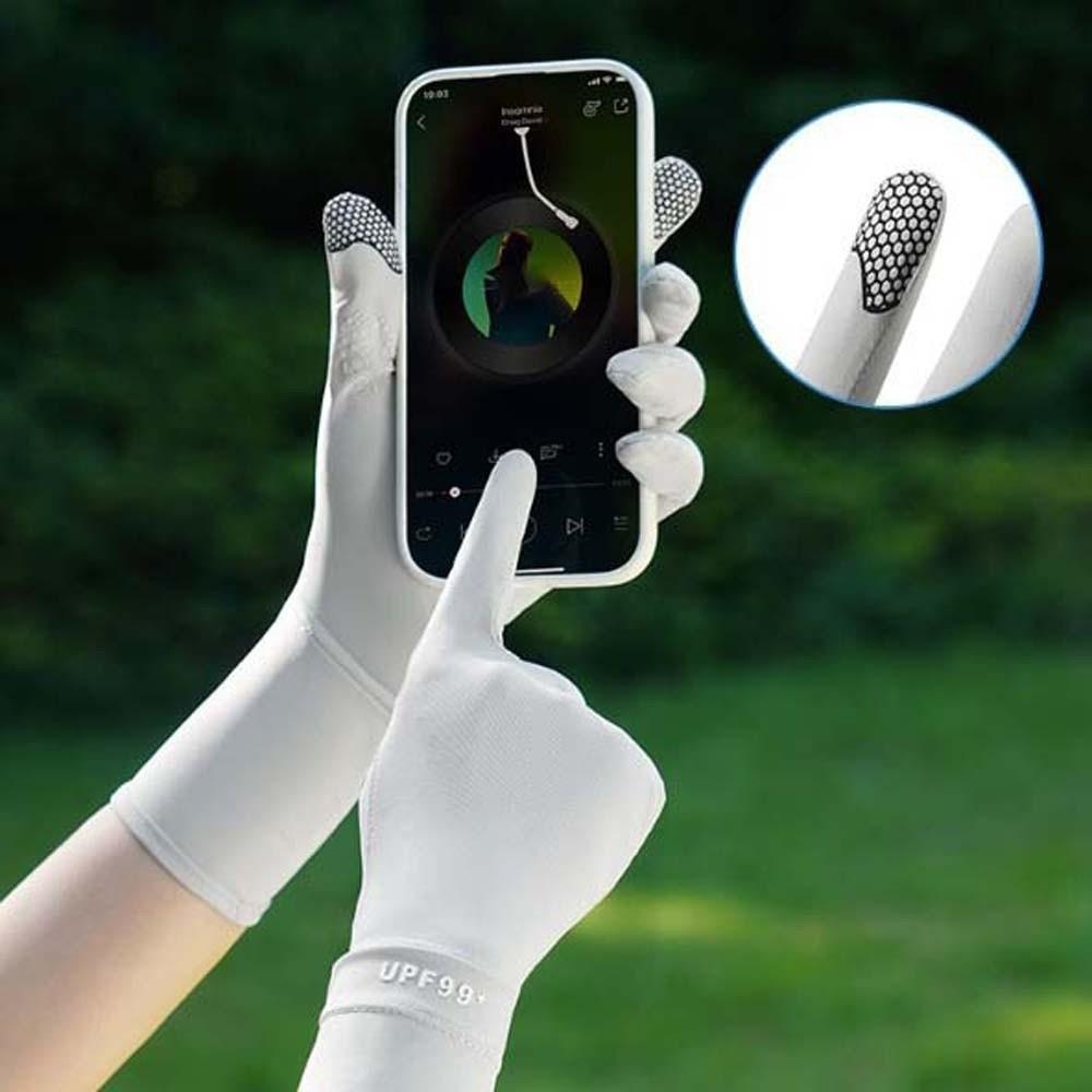 Breathable Women Sunscreen Gloves Solid Color Thin Ice Silk Riding Gloves Sun Protection Silicone Anti Slip