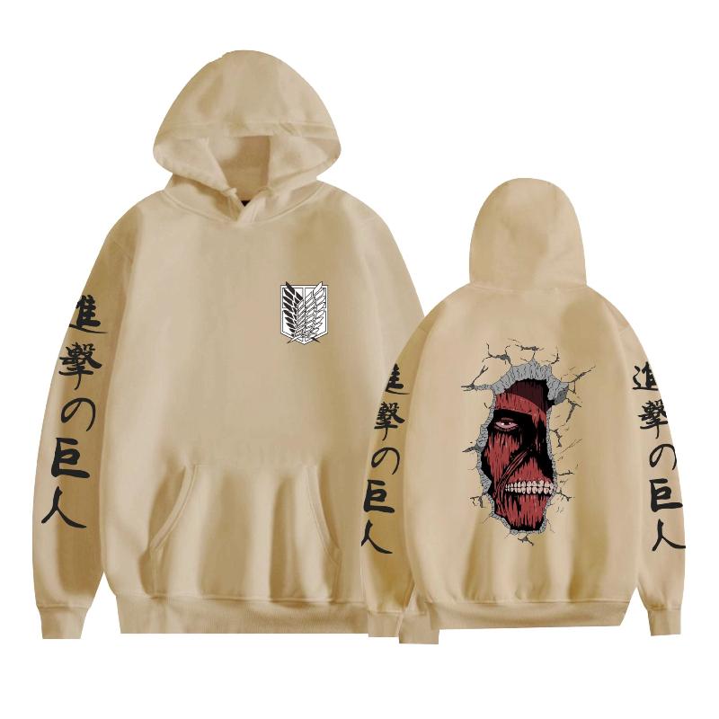 Japanes Anime Attack on Titan Printed Hoodie Men Fashion Long Sleeve Fleece Hip Hop Sweatshirts Casual Tops Loose Pullover