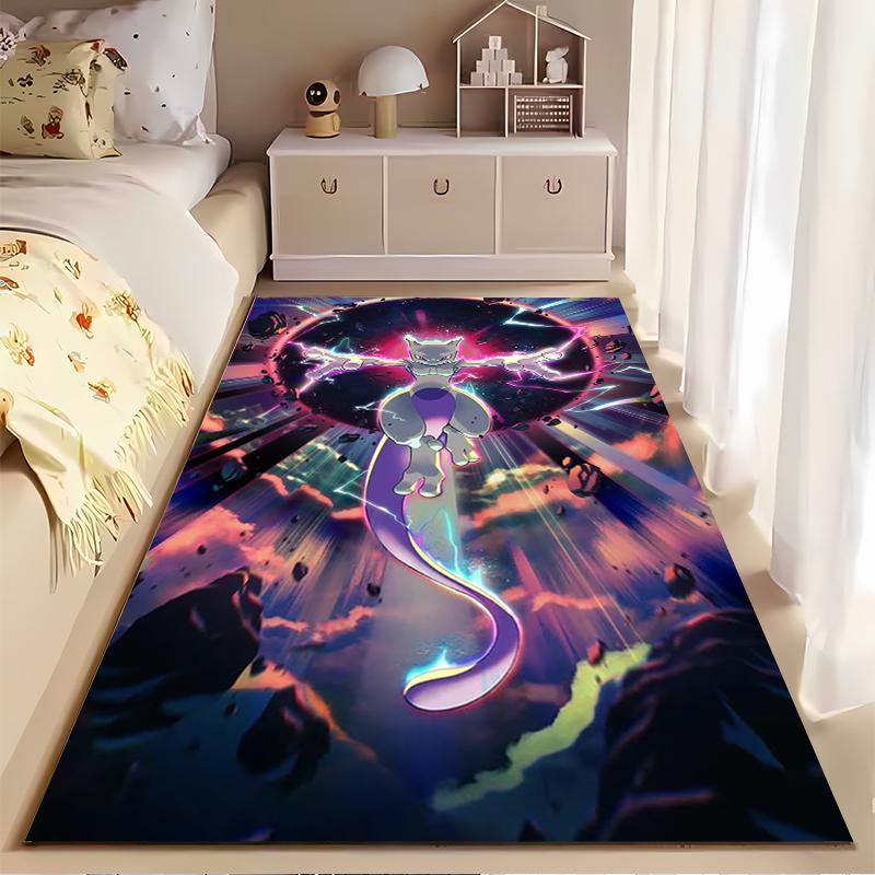 Pop Culture Area Rug, Mewtwo Pokemon Psychic Energy Space Poster, Playroom Decor, Non-Slip Mat