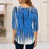 Women Plus Size Round Neck Three Quarter Sleeve Tie Dye Printed Curved Hem T Shirt